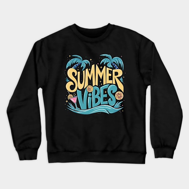 Summer Vibes Sun Vacation Palms Crewneck Sweatshirt by Macphisto Shirts